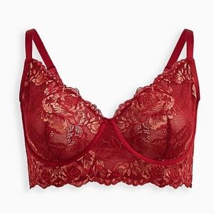 Torrid Sexy Red & Gold Lace Bralette, Sizes 0X-4X
